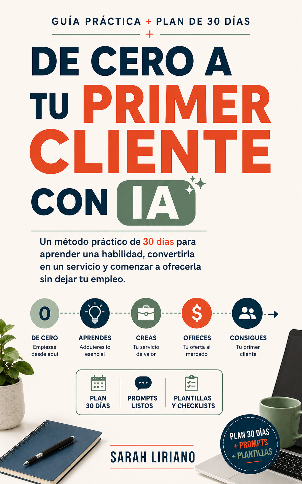 Portada del ebook De Cero a Tu Primer Cliente con IA, de Sarah Liriano